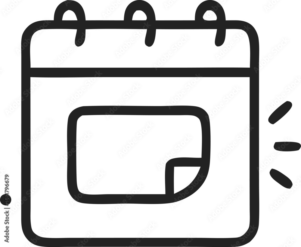 Poster icon doodle calendar icon with curled page corner offers a simple and clean reminder design for even