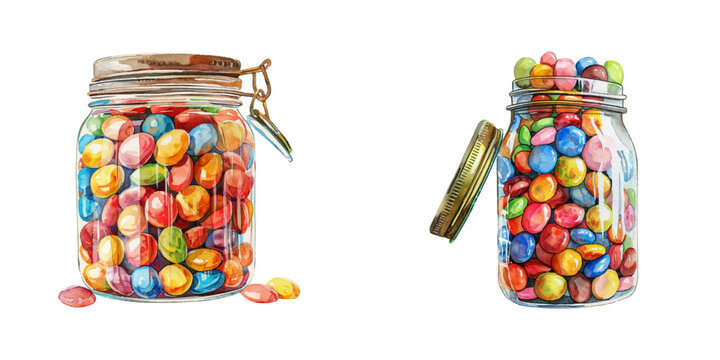 candy in jar watercolor vector illustration