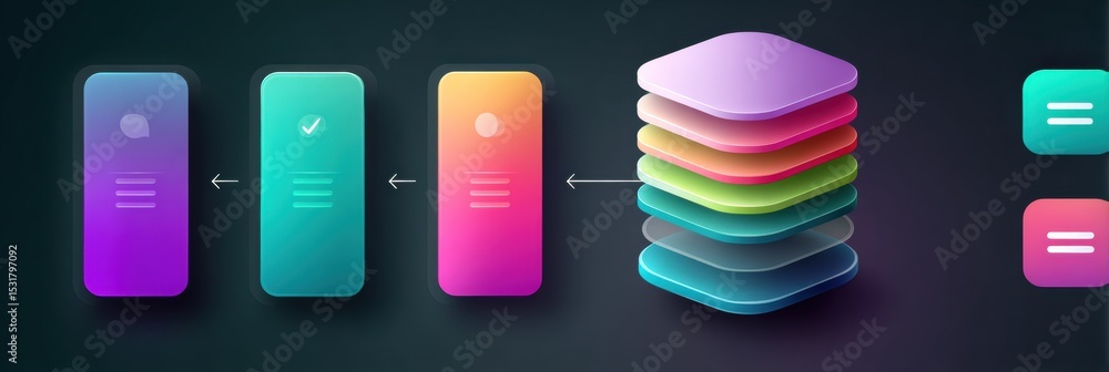 Poster Visual Hierarchy Infographic Illustrating App Design With Stacked Elements and Arrow Guides for Clarity and Organization of Layout Concepts