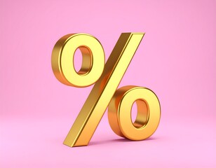 Gold percentage symbol on pink background