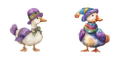 mardi gras cute goose watercolor vector illustration © Dar