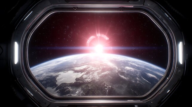 Earth view through spaceship window