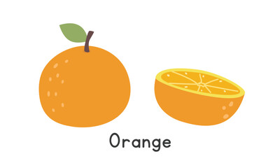 Orange fruit flat vector illustration. Orange cartoon clipart style isolated on white background. Common fruit and Citrus fruit concept