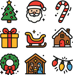 Icon Festive Christmas Vector Icons Collection Featuring Tree, Santa, Gifts and Holiday Elements for Graphic Design