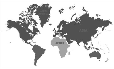 Grayscale world map vector-06,  world map, modern world map graphic, Countries Silhouettes Stock Illustrations, Vectors
