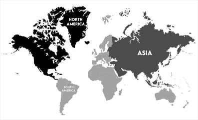 Grayscale world map vector-07,  world map, modern world map graphic, Countries Silhouettes Stock Illustrations, Vectors