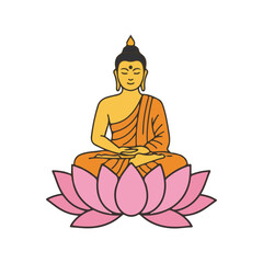 flat vector icon of religious festival asalha puja, Buddha Sitting on a Lotus, suitable for design and infographic applications
