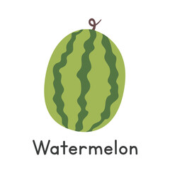 Watermelon flat vector illustration. Simple watermelon cartoon clipart style isolated on white background. Common fruit, Melon and Gourd concept