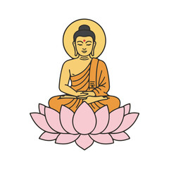 flat vector icon of religious festival asalha puja, Buddha Sitting on a Lotus, suitable for design and infographic applications