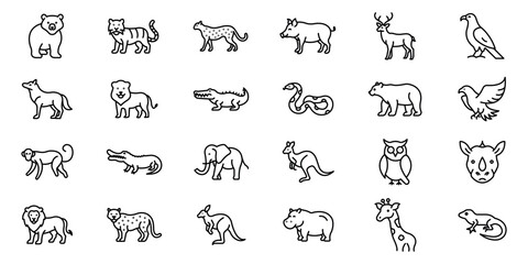 Wild-Animals outline or line icon design bundle.