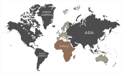 Obraz premium Minimalist world map vector-10, world map, modern world map graphic, Countries Silhouettes Stock Illustrations, Vectors
