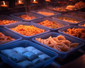 Fototapeta premium Buffet of hot Asian dishes