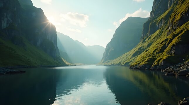 Scenic Trollfjord, Norway. Narrow fjord with steep mountains, accessible by boat. Ideal for travel and nature themes.