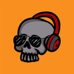 Dj skull cartoon vector illustration