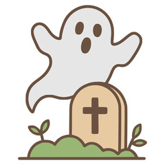 ghost on the graveyard horror halloween flat color vector illustration template design