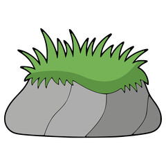 rock covered with green grass flat color vector illustration template design