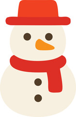 Icon Cheerful snowman with a red hat and scarf, featuring a carrot nose, and button details in a vector illustration perfect for winter holidays