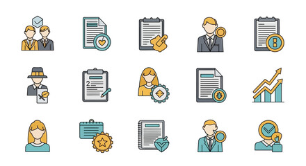 Professional Business Icon Set Management, Documents, and Success