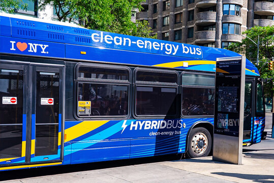 Clean energy bus in Manhattan. NYC, New York State, United States of America.