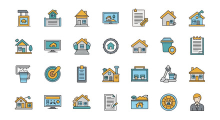 Collection of Colorful House and Home Icon Illustrations