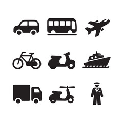 Transportation and Vehicle Icon Set for Travel Delivery and Traffic Design Vector