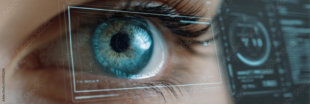 Aufkleber Virtual Eye Exam Displayed on Futuristic Computer Screen Featuring Advanced User Interface and Clear Upper Margin for Enhanced Visibility and Interaction