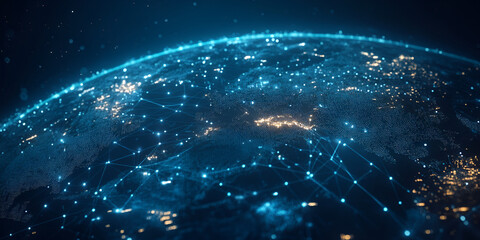  Global network connection, digital world, Earth view