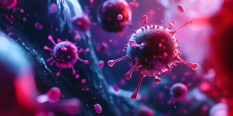 Virus cells with bright colors, scientific research
