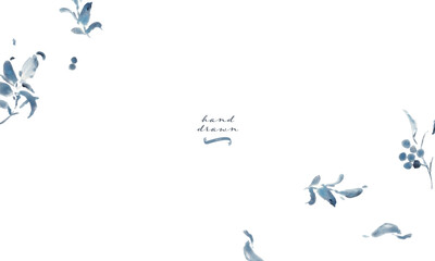 水彩画。水彩タッチのモノクロのベクターイラスト。モノクロの植物画。夏の植物フレーム。Watercolor painting. Black and white vector illustration with watercolor touch. Black and white botanical drawing. Summer plant frame.