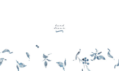 水彩画。水彩タッチのモノクロのベクターイラスト。モノクロの植物画。夏の植物フレーム。Watercolor painting. Black and white vector illustration with watercolor touch. Black and white botanical drawing. Summer plant frame.