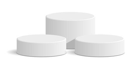 Cylinder white podium stage pedestal and platform vector for product display, spotlight presentations, or award ceremonies. It's ideal for minimalist exhibitions, virtual events, and elegant showcases