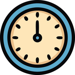 Icon Cute blue clock illustration displaying midnight with black hands and dots marking hours in a cartoon style