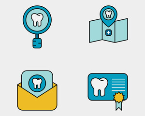 Dental icon set. Containing Dental search, place holder, confirm dental appointment, dental certified. filled outline icon style.