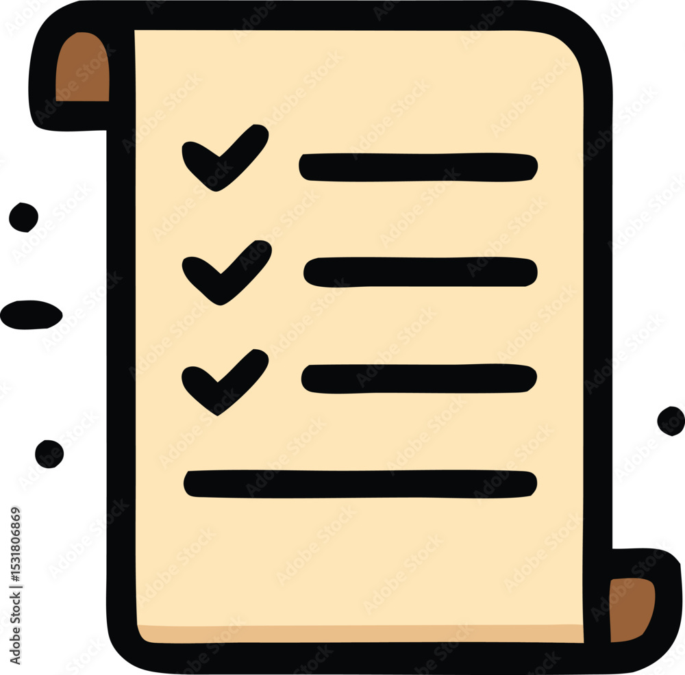 Aufkleber icon checklist illustration featuring completed tasks with checkmarks and horizontal lines on a tan 