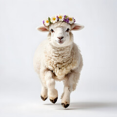 Fototapeta premium Adorable Lamb with Flower Crown: Springtime Cute Animal Photography