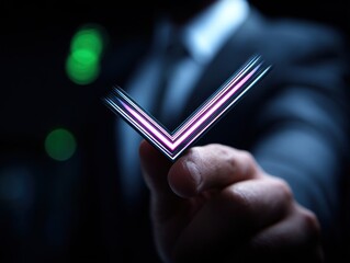 Businessman presenting a glowing checkmark