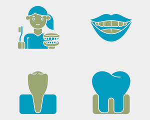 Dental icon set. Containing Dental hygienist, smile, premolar, molar. Solid dual color icon style