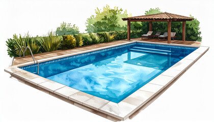 Serene Backyard Pool Design Luxury Inground Swimming Pool with Wooden Gazebo and Landscaping