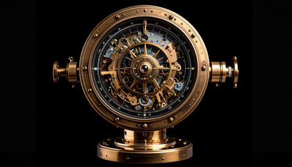 Intricate Antique Brass Nautical Sextant Ornate Clockwork Mechanism Detailed Close Up
