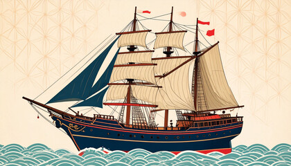 Majestic Antique Sailing Ship at Sea A Vintage Maritime Illustration