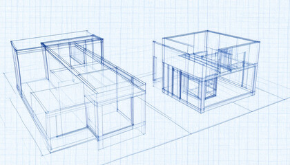 Architectural House Plan Sketches Blueprint Design Modern Home Construction