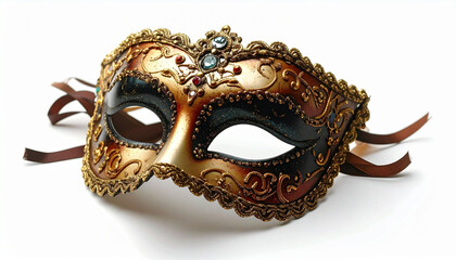 Elegant Venetian Masquerade Mask Gold and Brown Ornate Design with Jewels