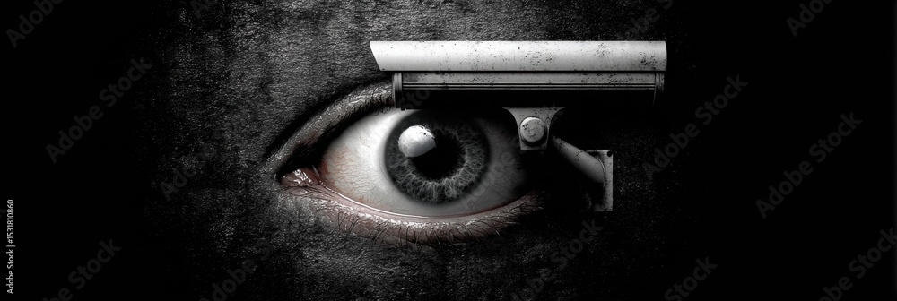 Poster surveillance camera designed like a human eye symbolizes awareness and vigilance in modern society w