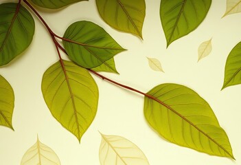 Delicate tamarind leaves traced onto translucent paper, overhead view,  light,  foliage