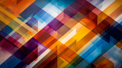Abstract composition of colorful overlapping geometric shapes, exhibiting a vivid display of bright hues and intricate patterns, evoking energy and modern artistic expression.