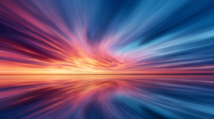 A display of dramatic and colorful sky patterns transitioning into serene reflections, highlighting motion, energy, and calmness, ideal for creative and inspirational purposes.