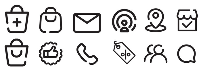 Online Shop Icon Set &ndash; Discount, Comment, Like, Signal, Message, Location, Phone, and Marketplace Vector