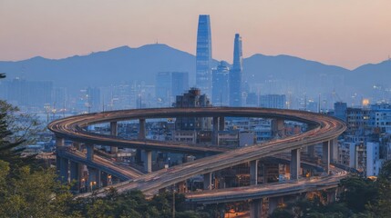 City highway overpass at dawn