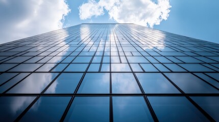 Modern Glass Building with Sky Reflection and Clouds Above