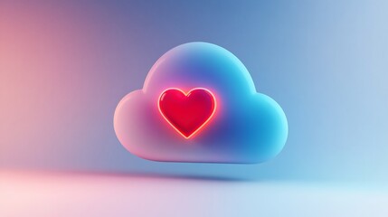 Contemporary cloud icon infused with love symbolism designed with minimalist elegance and a soft gradient background